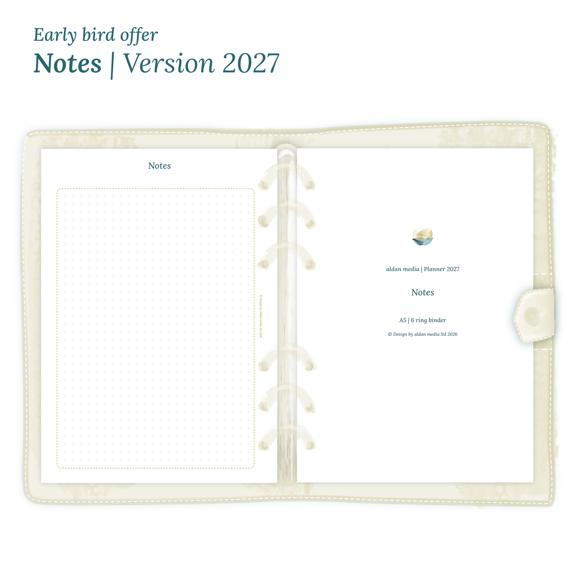 Calendar PDF printable Notes module for 2027 for A5 size 6 ring binder planner.