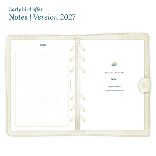 Calendar PDF printable Notes module for 2027 for A5 size 6 ring binder planner.