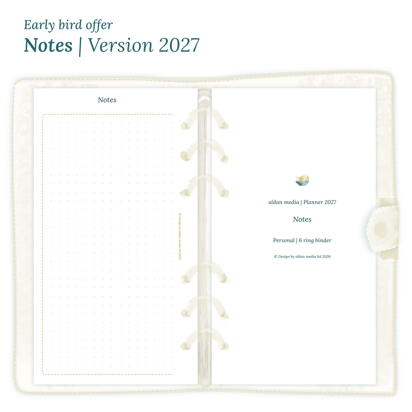 Calendar PDF printable Notes module for 2027 for Personal size 6 ring binder planner.