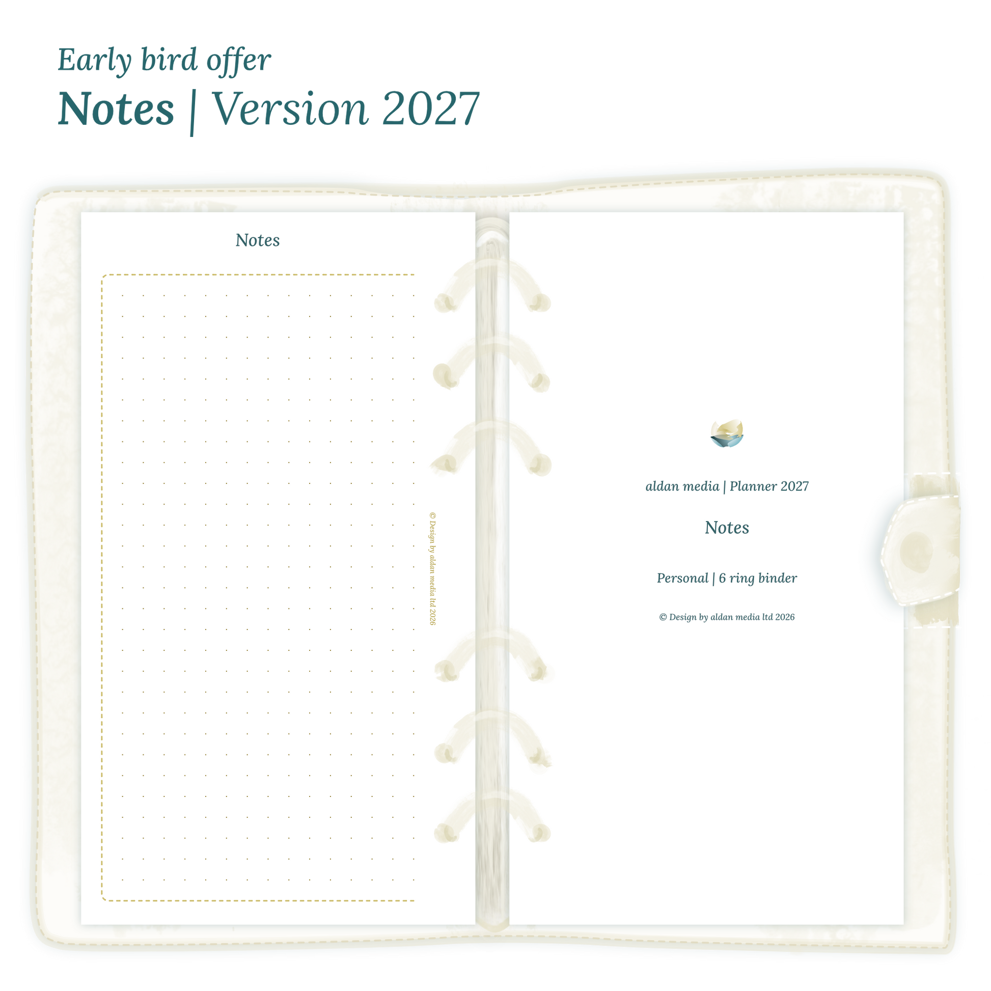 Calendar PDF printable Notes module for 2027 for Personal size 6 ring binder planner.