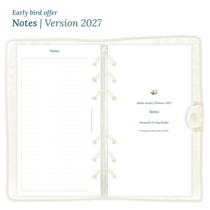 Calendar PDF printable Notes module for 2027 for Personal size 6 ring binder planner.