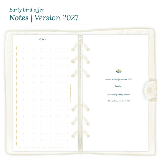 Calendar PDF printable Notes module for 2027 for Personal size 6 ring binder planner.