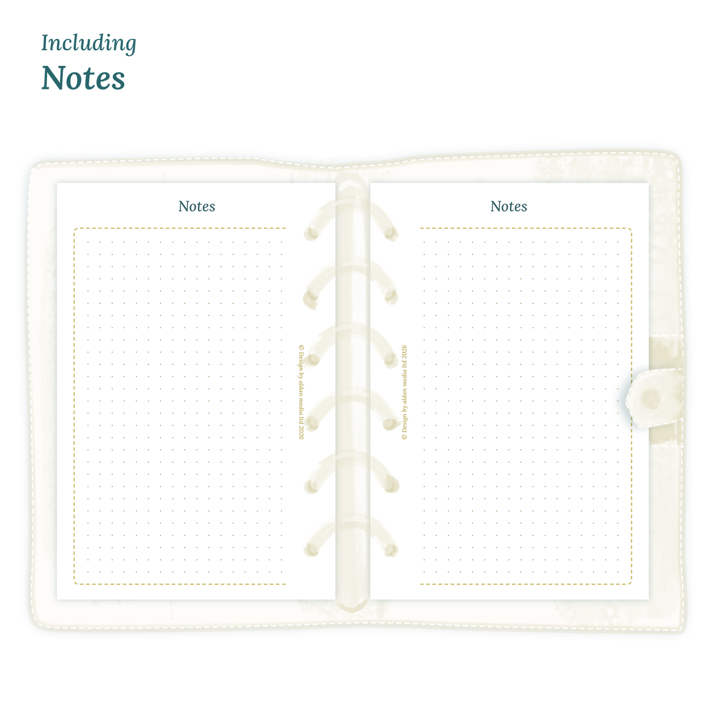 Open planner in Pocket size showing details of the PDF printable inserts module Notes for 2027.