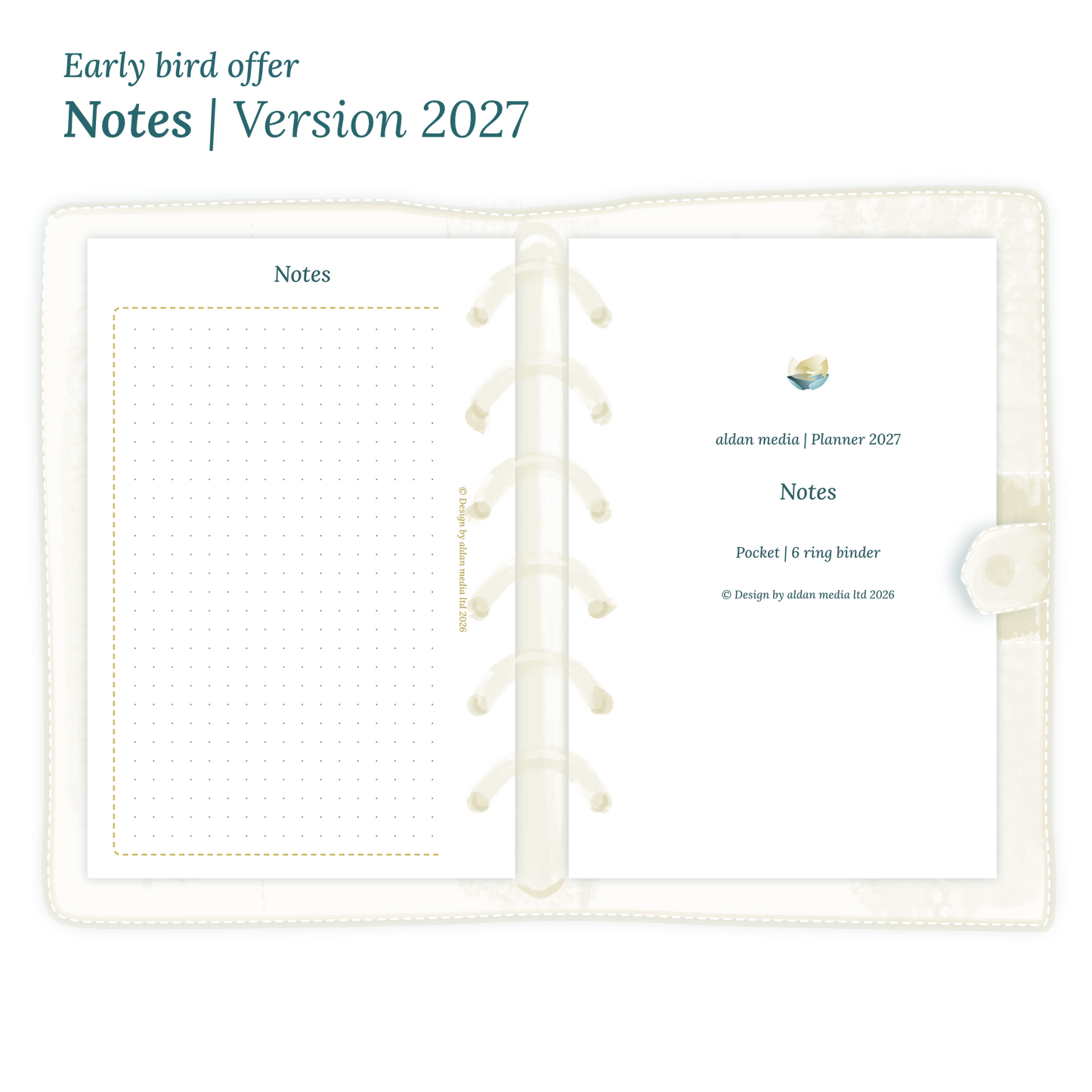 Calendar PDF printable Notes module for 2027 for Pocket size 6 ring binder planner.