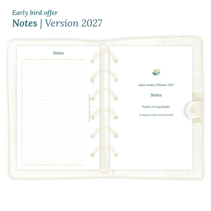 Calendar PDF printable Notes module for 2027 for Pocket size 6 ring binder planner.