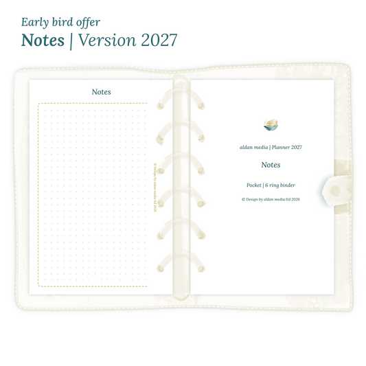 Calendar PDF printable Notes module for 2027 for Pocket size 6 ring binder planner.