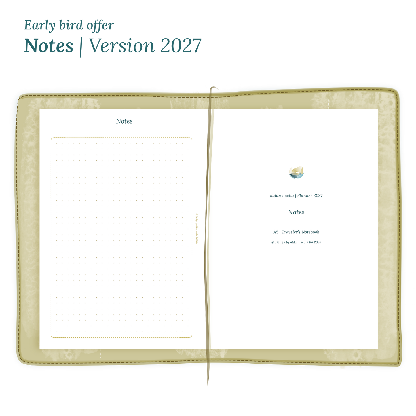Calendar PDF printable Notes module for 2027 for A5 size Traveler's Notebook planner.