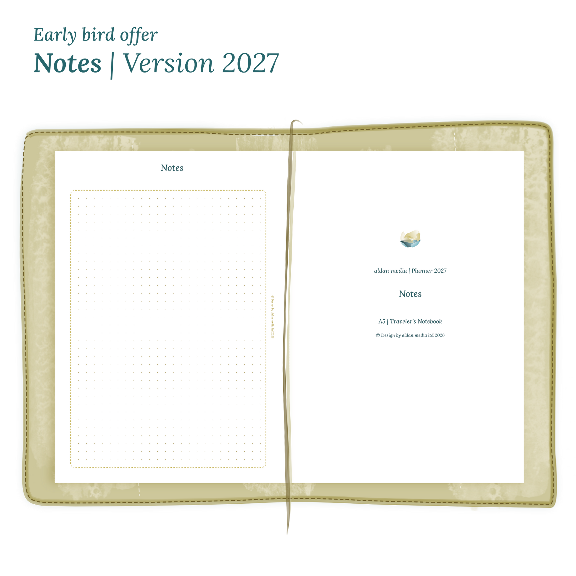 Calendar PDF printable Notes module for 2027 for A5 size Traveler's Notebook planner.