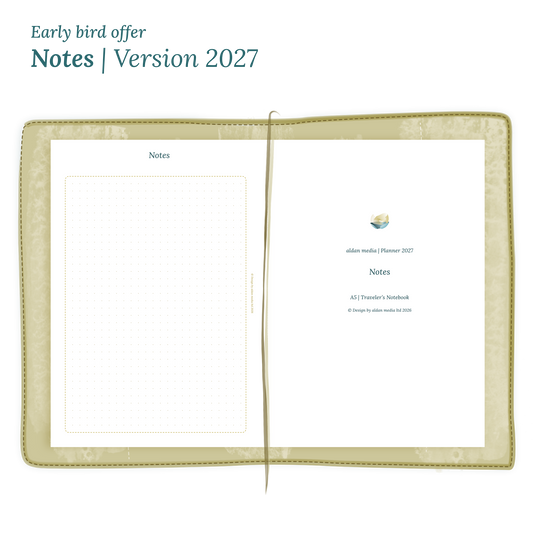 Calendar PDF printable Notes module for 2027 for A5 size Traveler's Notebook planner.