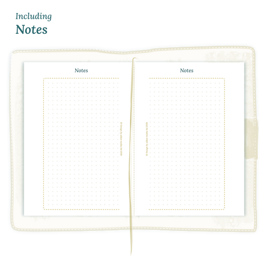 Open planner in Passport size showing details of the PDF printable inserts module Notes for 2027.