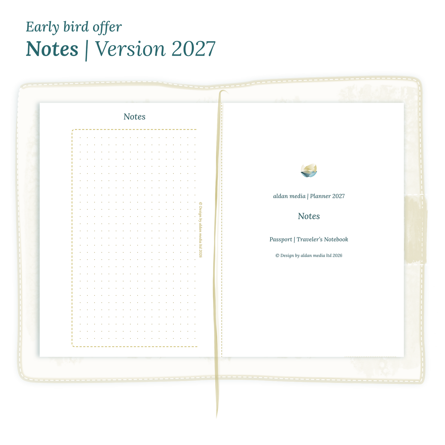 Calendar PDF printable Notes module for 2027 for Passport size Traveler's Notebook planner.