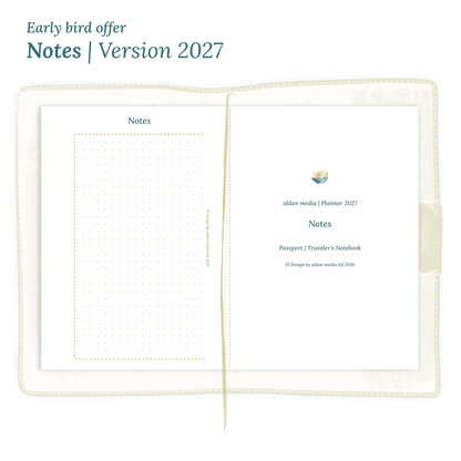 Calendar PDF printable Notes module for 2027 for Passport size Traveler's Notebook planner.