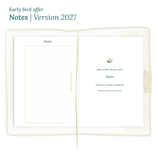 Calendar PDF printable Notes module for 2027 for Passport size Traveler's Notebook planner.