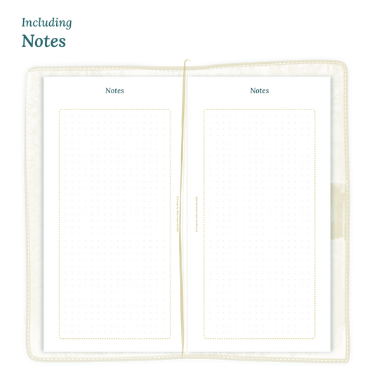 Open planner in Standard size showing details of the PDF printable inserts module Notes for 2027.