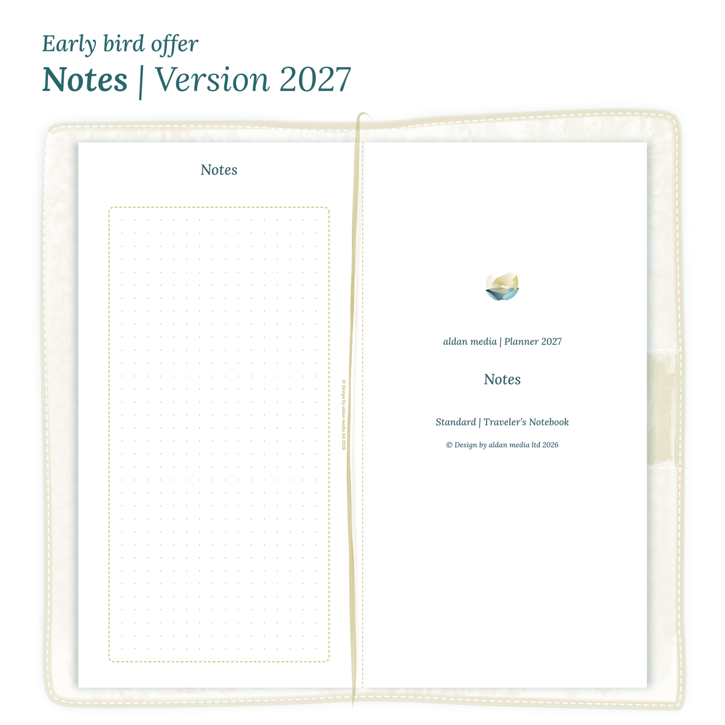 Calendar PDF printable Notes module for 2027 for Standard size Traveler's Notebook planner.