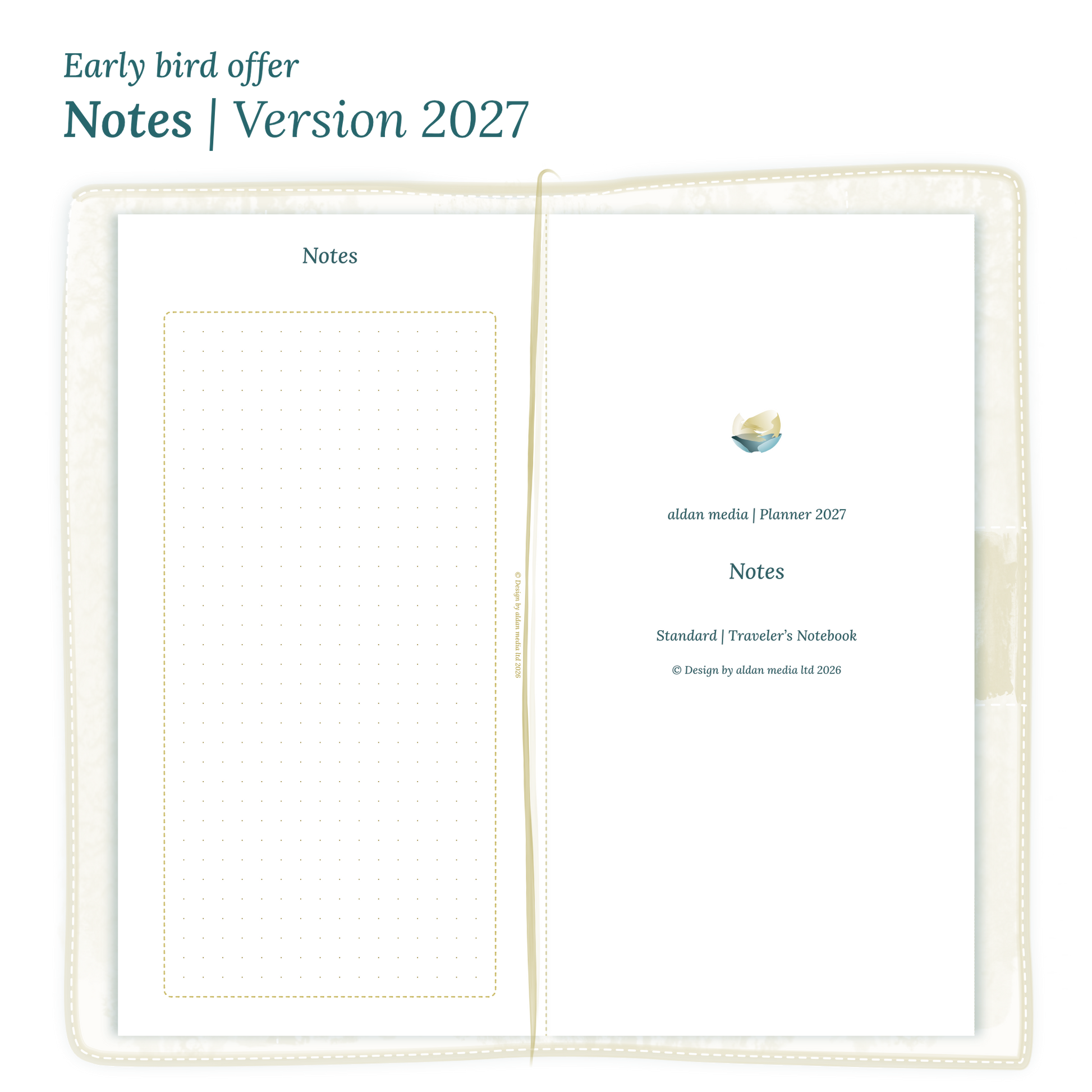 Calendar PDF printable Notes module for 2027 for Standard size Traveler's Notebook planner.