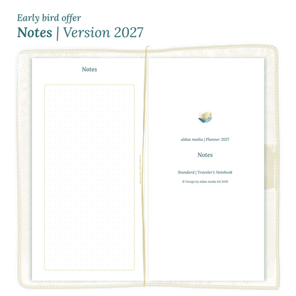 Calendar PDF printable Notes module for 2027 for Standard size Traveler's Notebook planner.