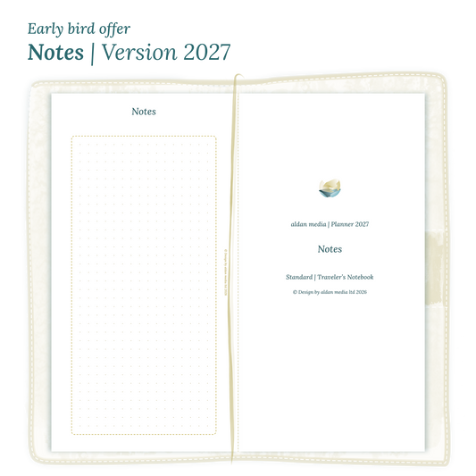 Calendar PDF printable Notes module for 2027 for Standard size Traveler's Notebook planner.