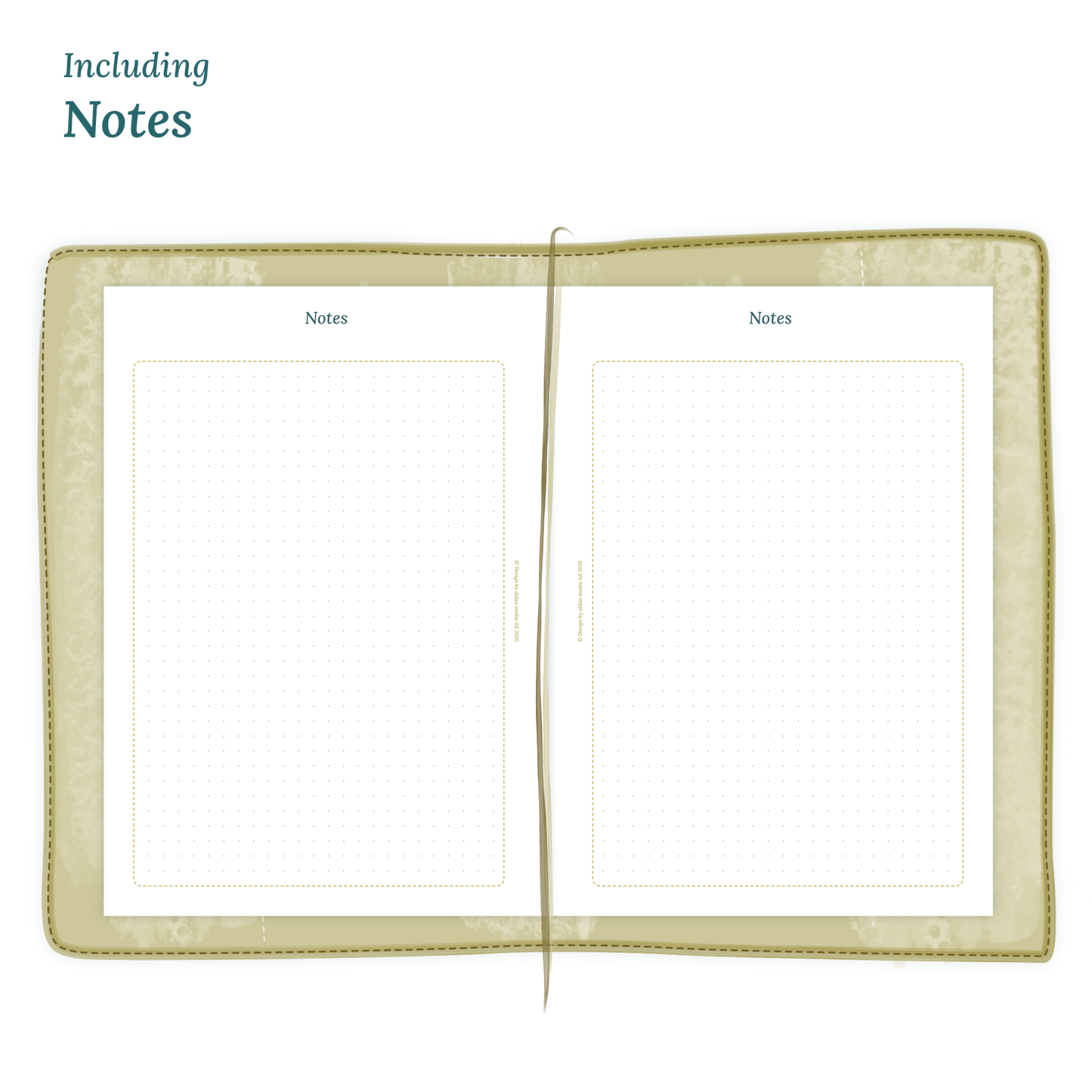 Open planner showing details of the PDF printable planner inserts module Notes for 2027.