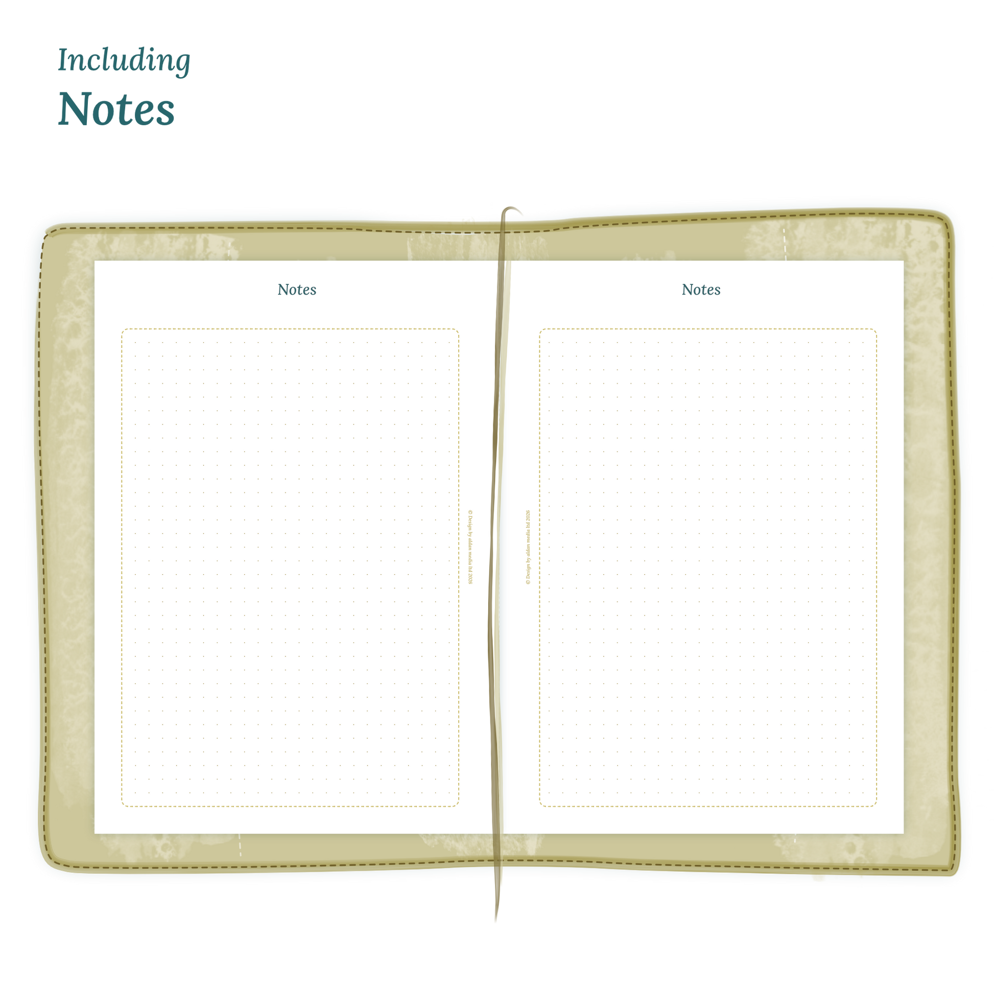 Open planner showing details of the PDF printable planner inserts module Notes for 2027.