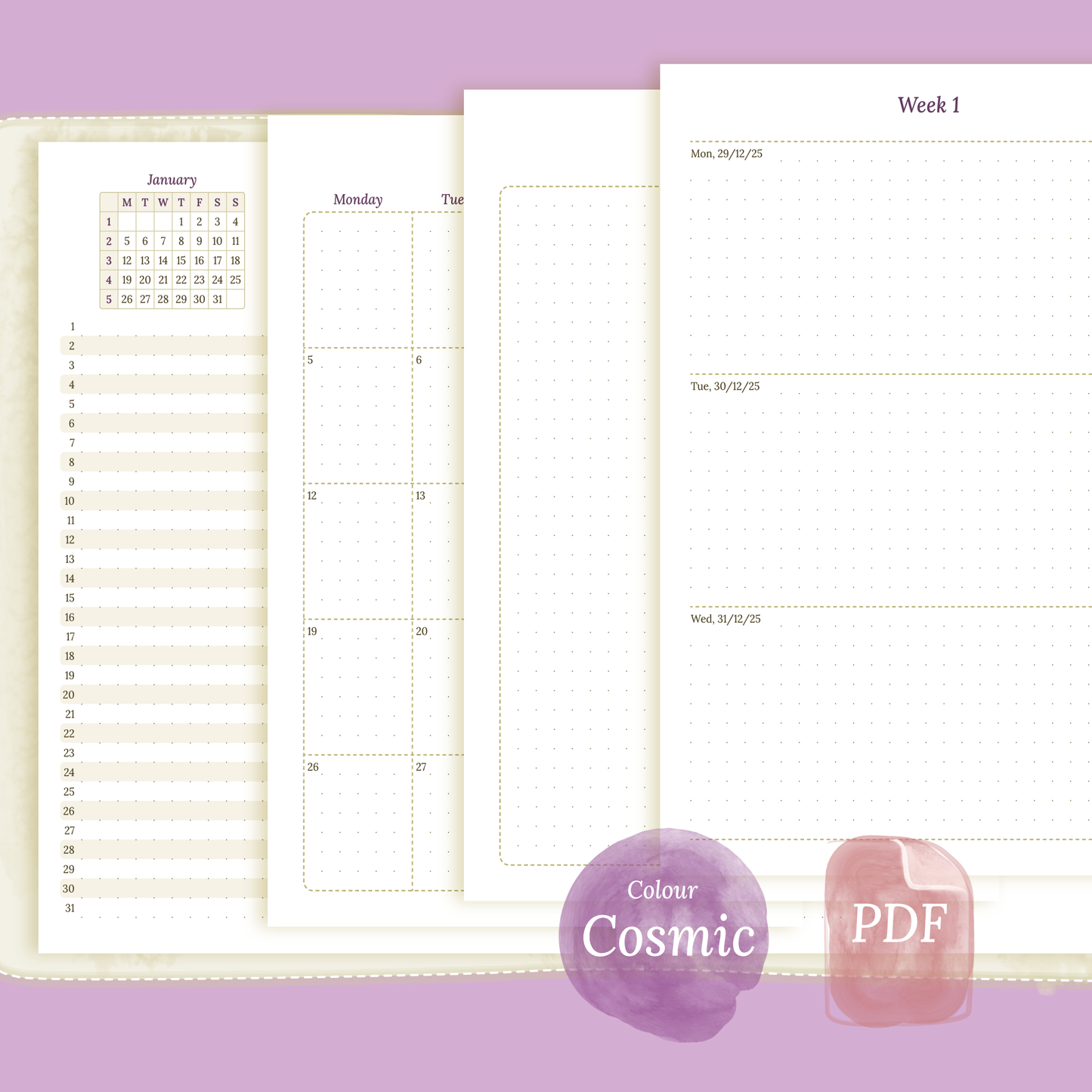 A5 | Bundle L | Year at a glance, future log, month on 2 pages & week on 2 pages