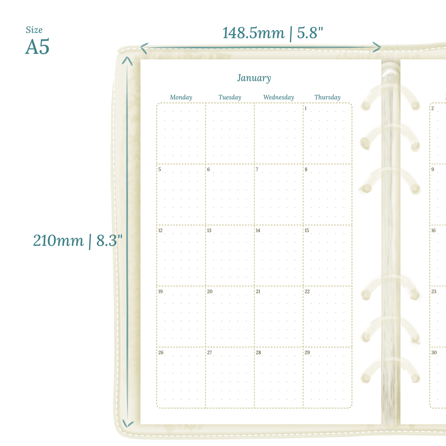 A5 | Bundle L | Year at a glance, future log, month on 2 pages & week on 2 pages