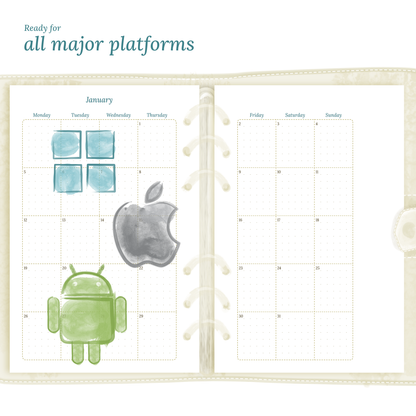 A5 | Bundle L | Year at a glance, future log, month on 2 pages & week on 2 pages