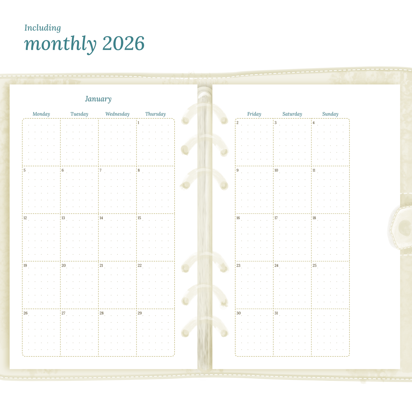 A5 | Bundle L | Year at a glance, future log, month on 2 pages & week on 2 pages