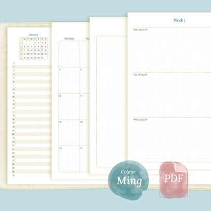 A5 | Bundle L | Year at a glance, future log, month on 2 pages & week on 2 pages