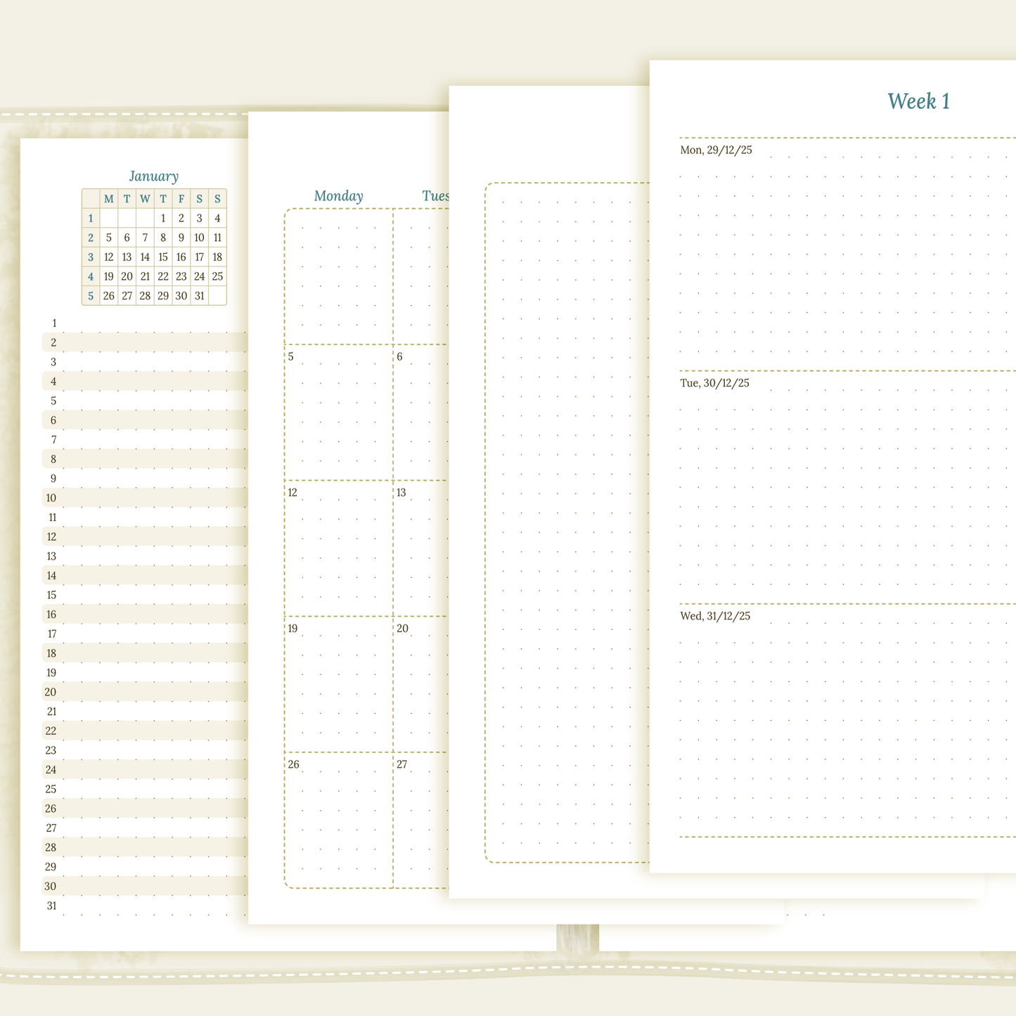 A5 | Bundle L | Year at a glance, future log, month on 2 pages & week on 2 pages