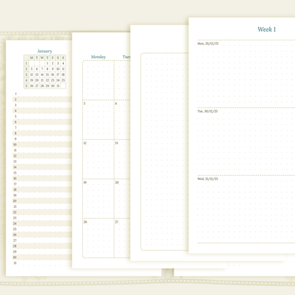 A5 | Bundle L | Year at a glance, future log, month on 2 pages & week on 2 pages