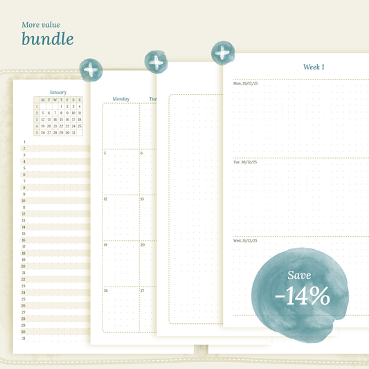 A5 | Bundle L | Year at a glance, future log, month on 2 pages & week on 2 pages