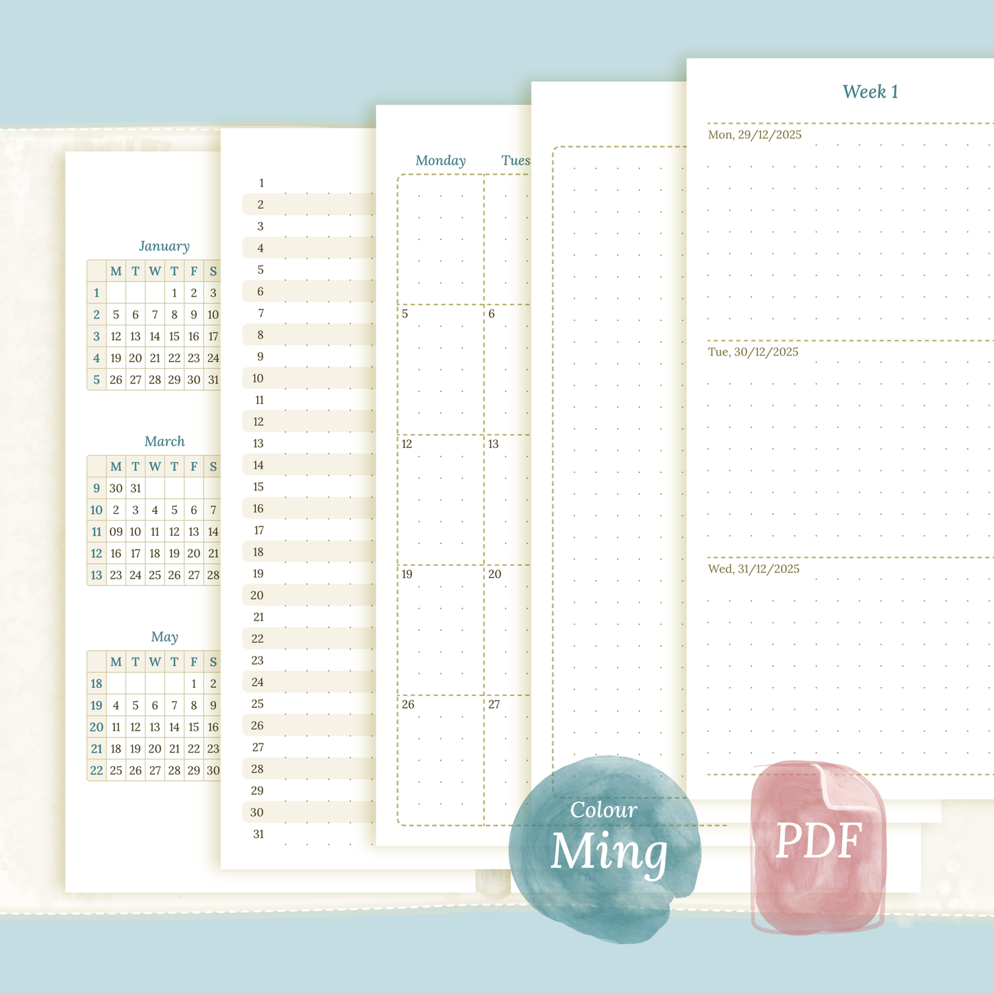 Personal | Bundle L | Year at a glance, future log, month on 2 pages & week on 2 pages