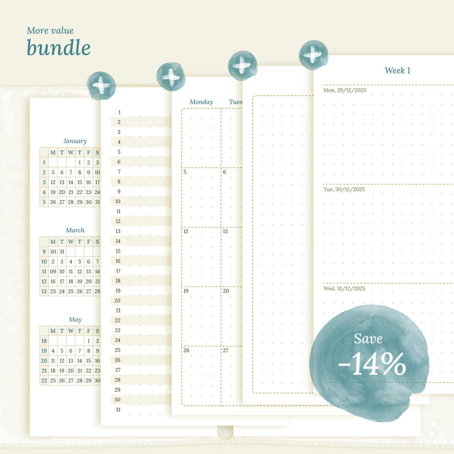 Personal | Bundle L | Year at a glance, future log, month on 2 pages & week on 2 pages