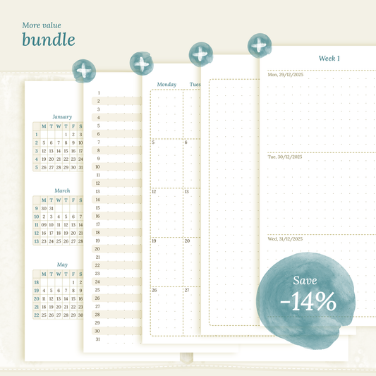 Personal | Bundle L | Year at a glance, future log, month on 2 pages & week on 2 pages