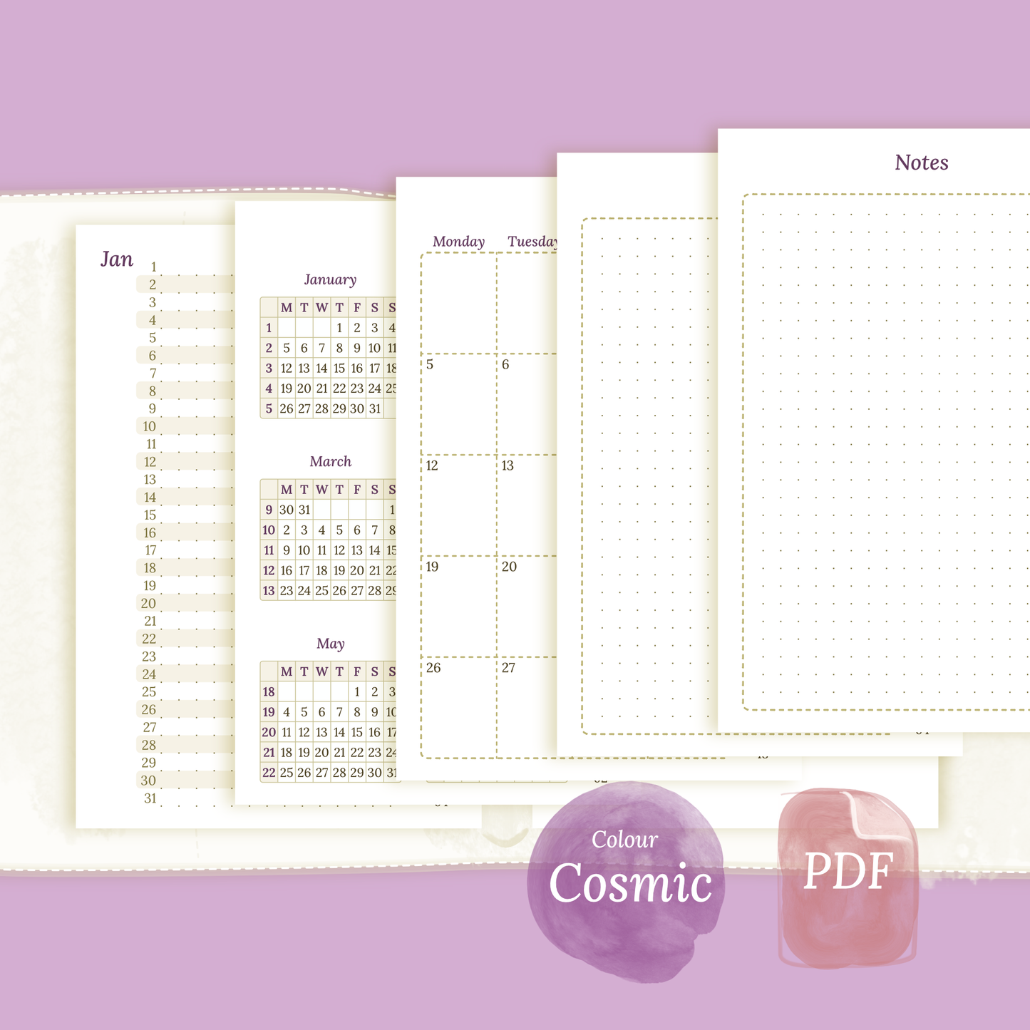Pocket | Bundle L | Year at a glance, future log, month on 2 pages & week on 2 pages