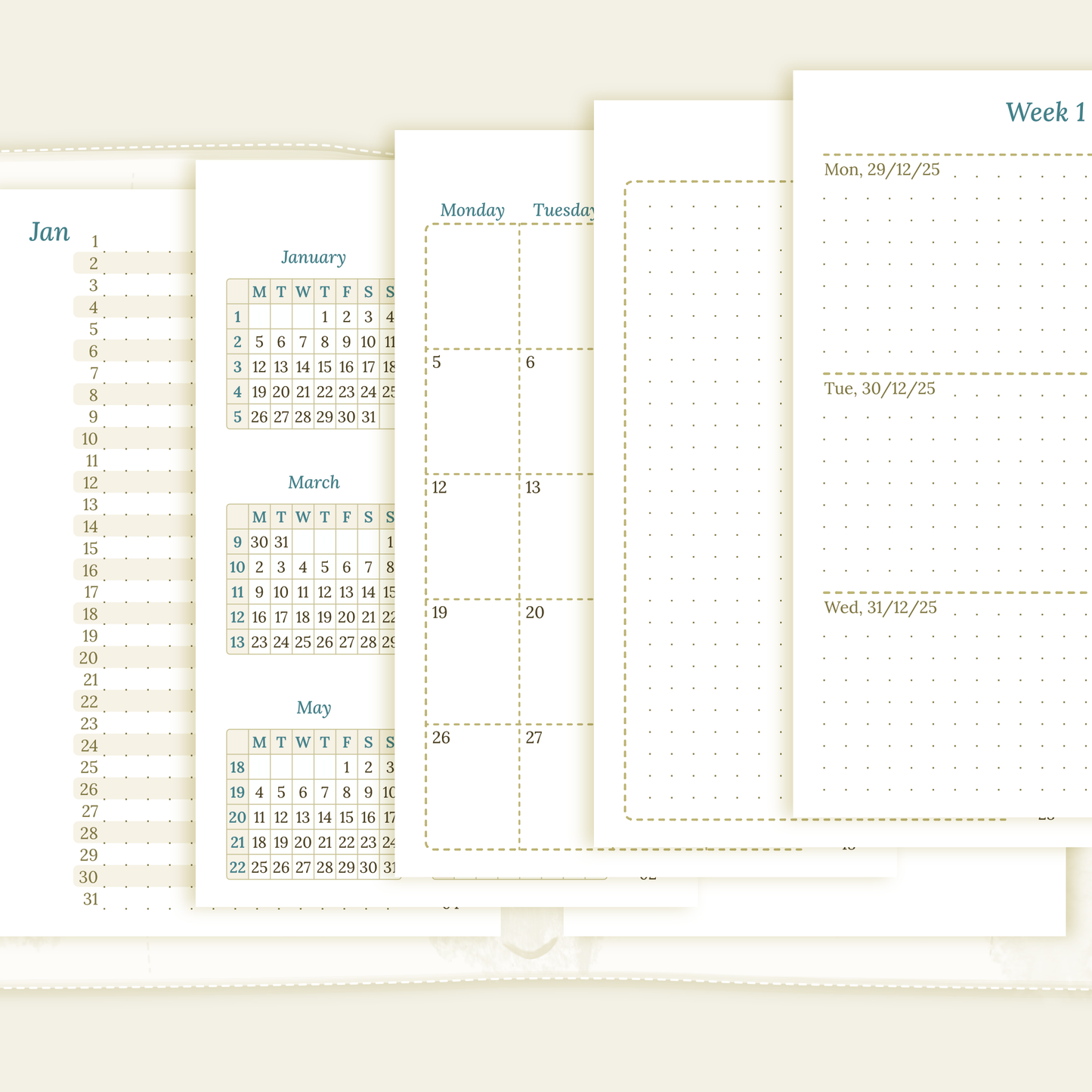 Pocket | Bundle L | Year at a glance, future log, month on 2 pages & week on 2 pages