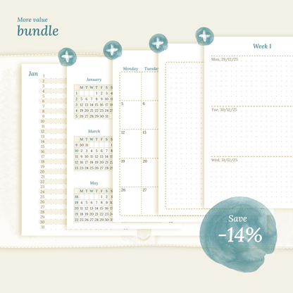 Pocket | Bundle L | Year at a glance, future log, month on 2 pages & week on 2 pages