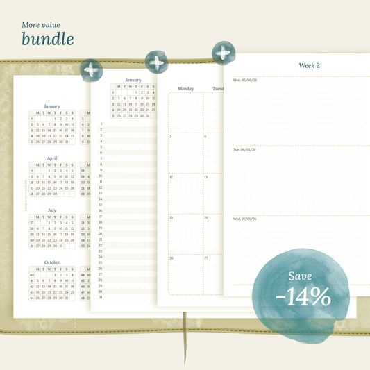 TN A5 | Bundle L | Year at a glance, future log, month on 2 pages & week on 2 pages