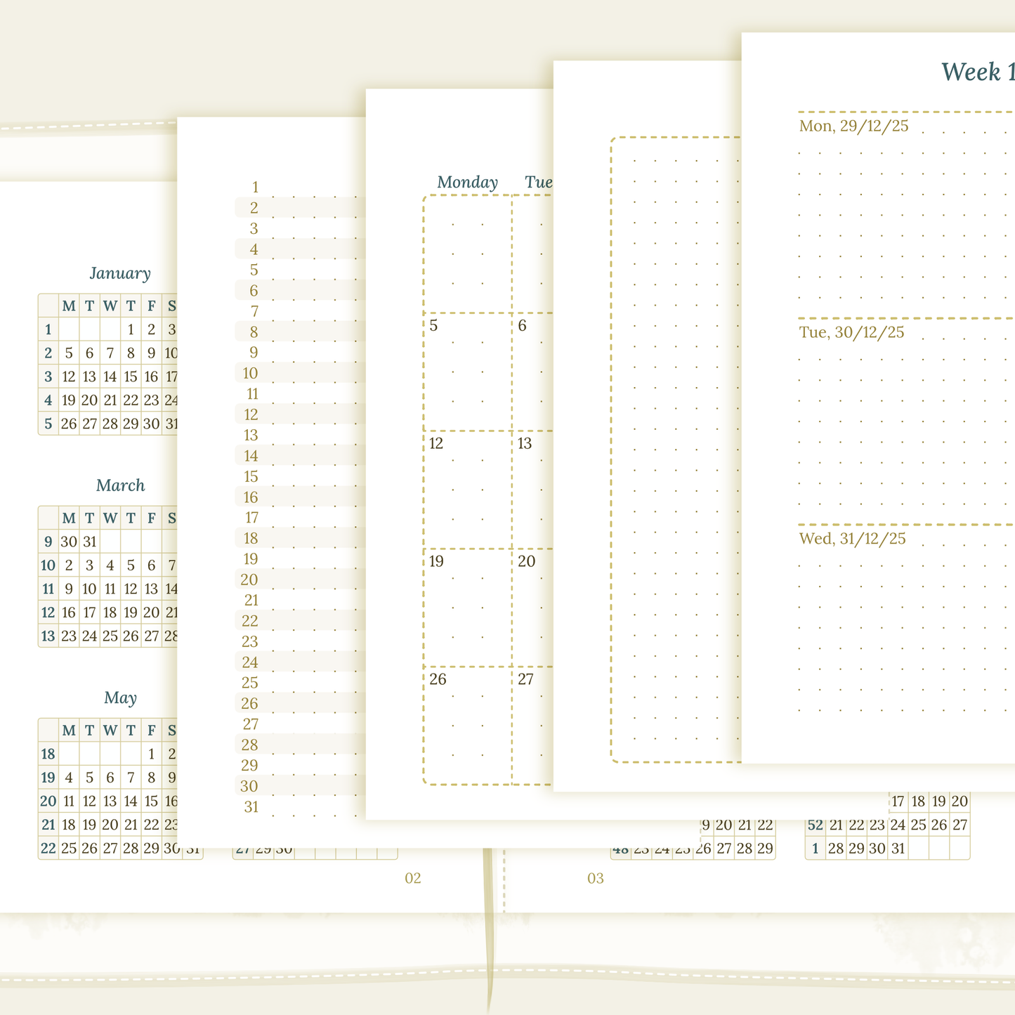 TN Passport | Bundle L | Year at a glance, future log, month on 2 pages & week on 2 pages