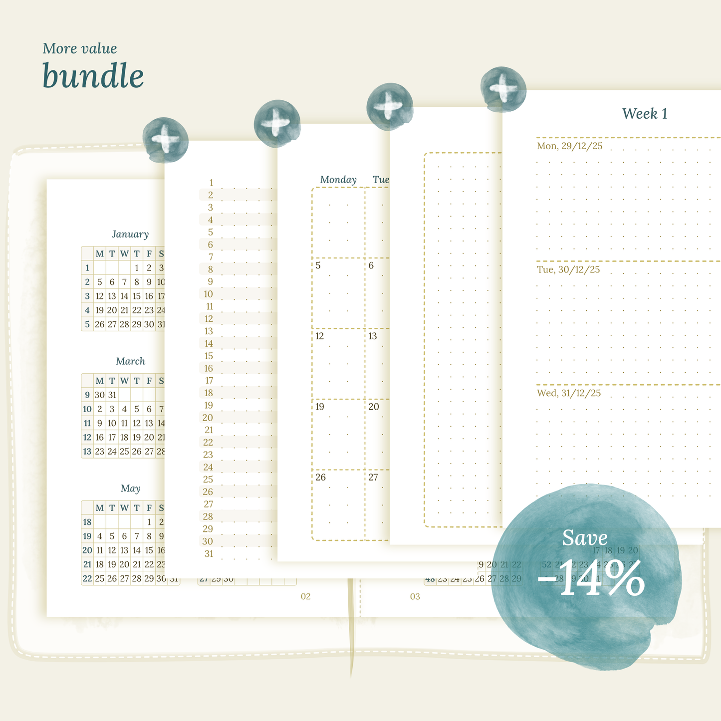 TN Passport | Bundle L | Year at a glance, future log, month on 2 pages & week on 2 pages