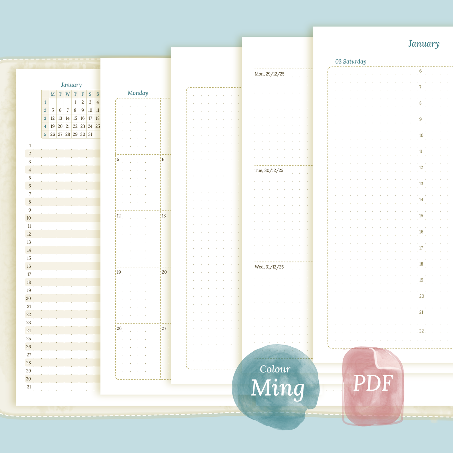 A5 | Bundle XL | Year at a glance, future log, month on 2 pages, week on 2 pages & daily