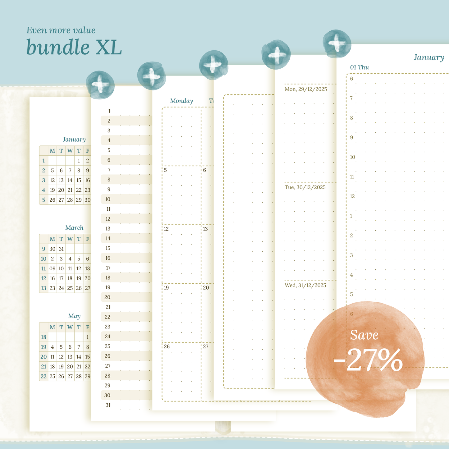 Personal | Bundle XL | Year at a glance, future log, month on 2 pages, week on 2 pages & daily