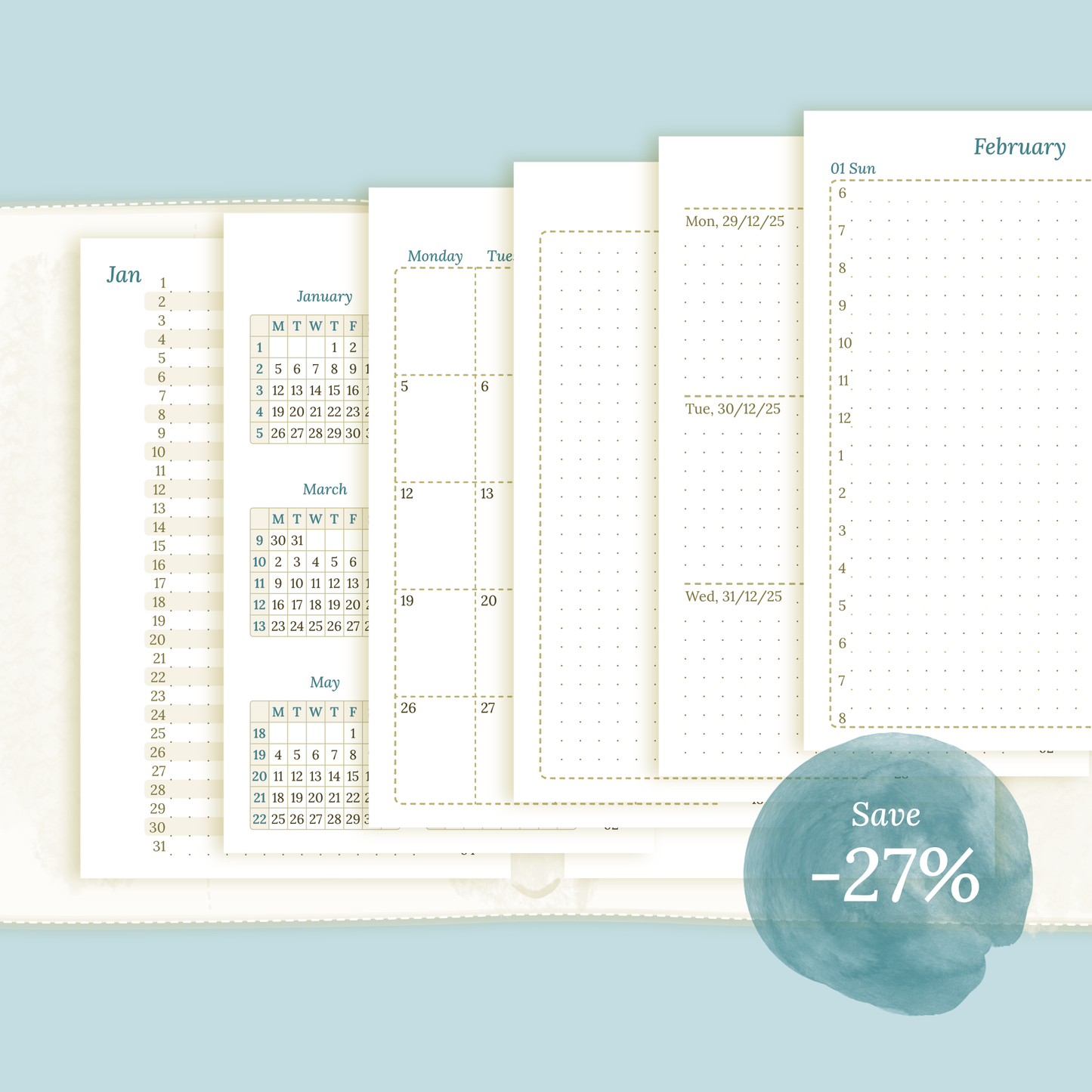 Pocket | Bundle XL | Year at a glance, future log, month on 2 pages, week on 2 pages & daily