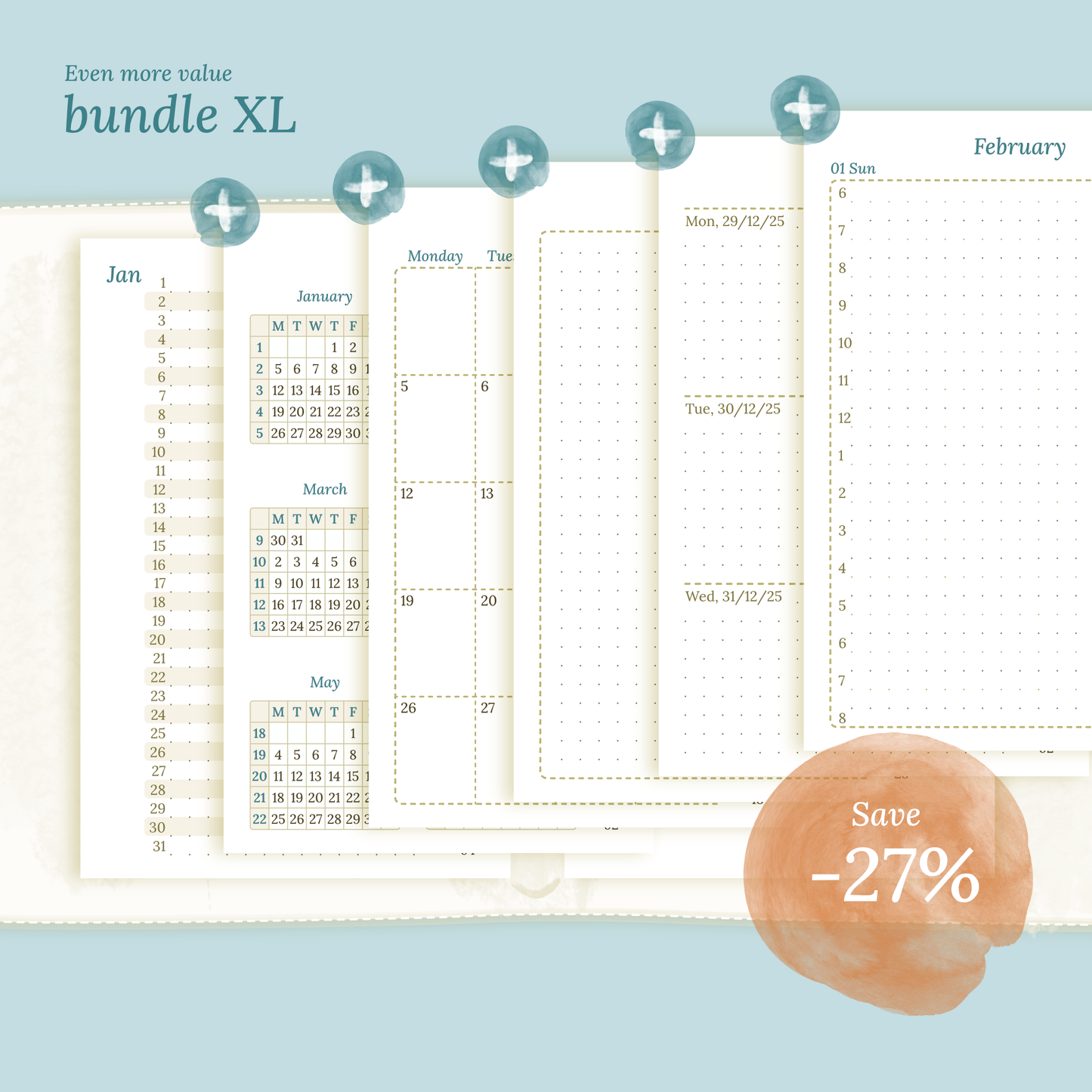Pocket | Bundle XL | Year at a glance, future log, month on 2 pages, week on 2 pages & daily