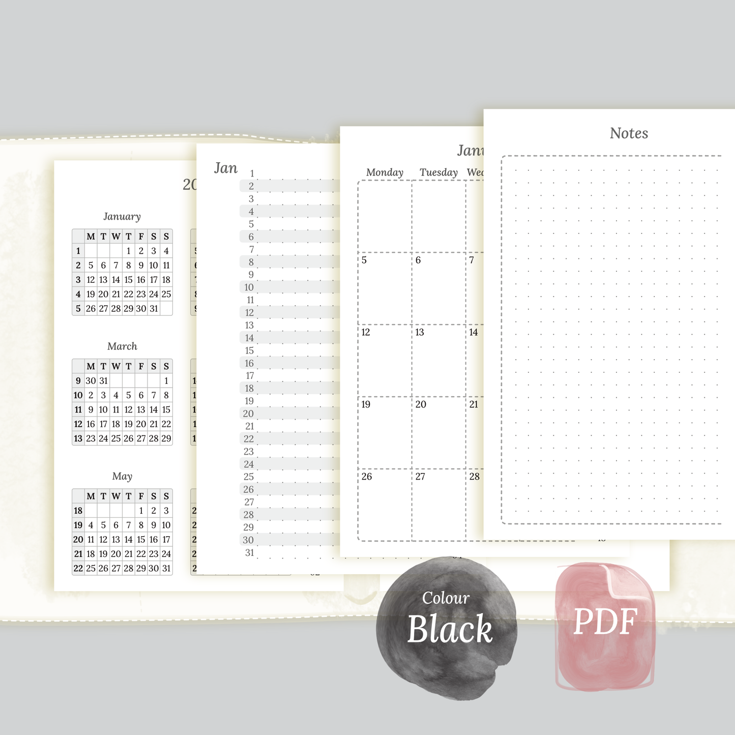 Pocket | Bundle | Year at a glance, future log & month on 2 pages