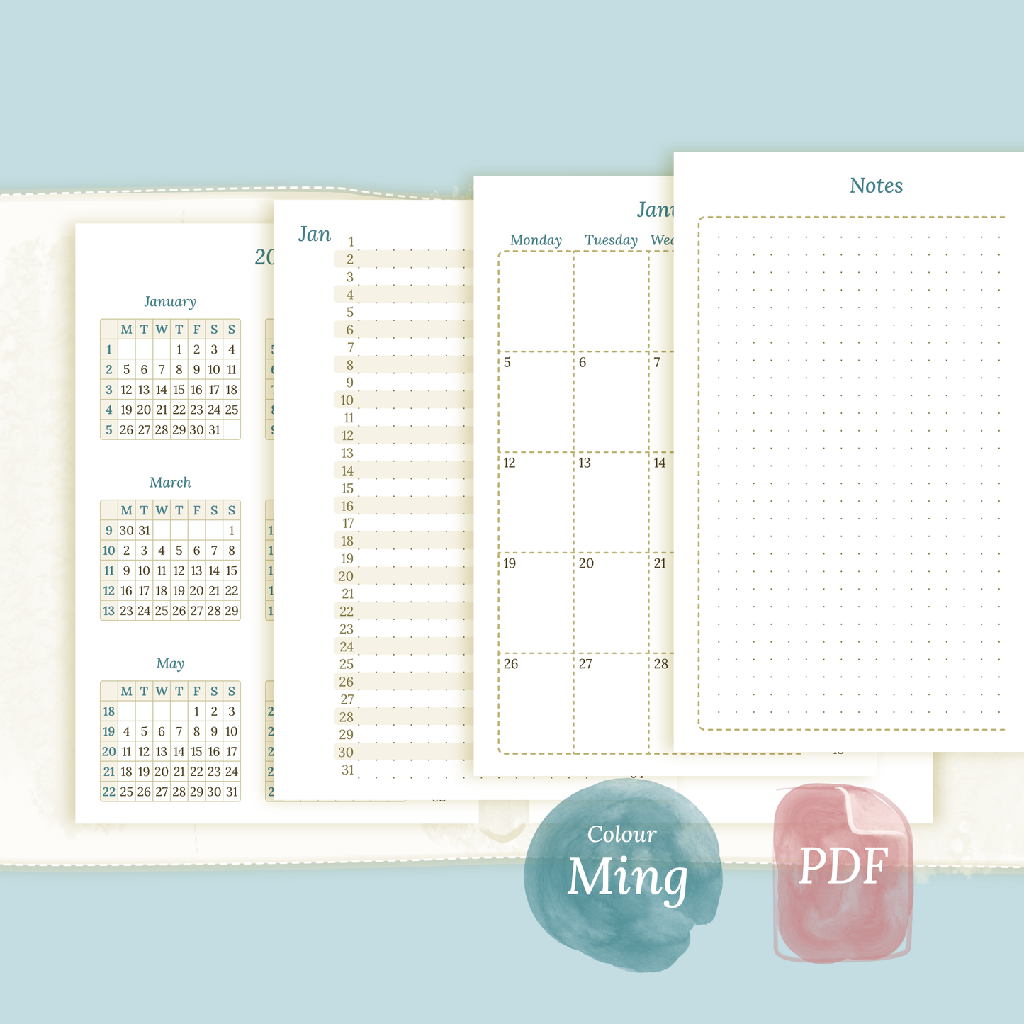 Pocket | Bundle | Year at a glance, future log & month on 2 pages
